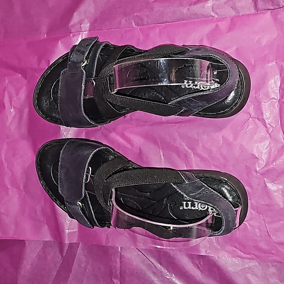 BORN Black Leather & Elastic Ankle Strap + Adj. Velcro toe strap Size 7M VGUC - Picture 7 of 12